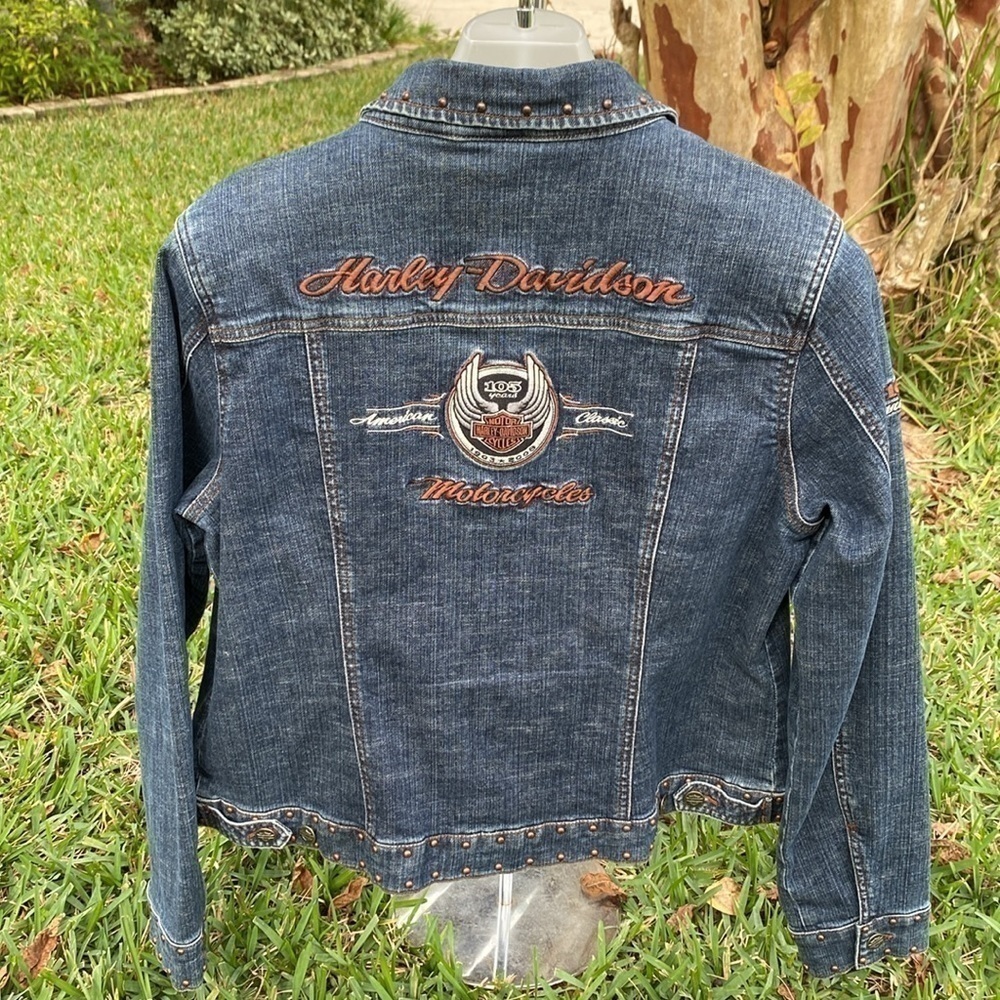 Harley Davidson 105th Anniversary Women's Long Sleeve Button Up Denim Jacket XL